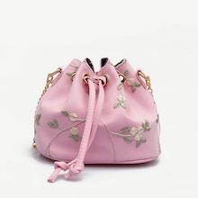 Shein Floral Embroidered Chain Bucket Bag