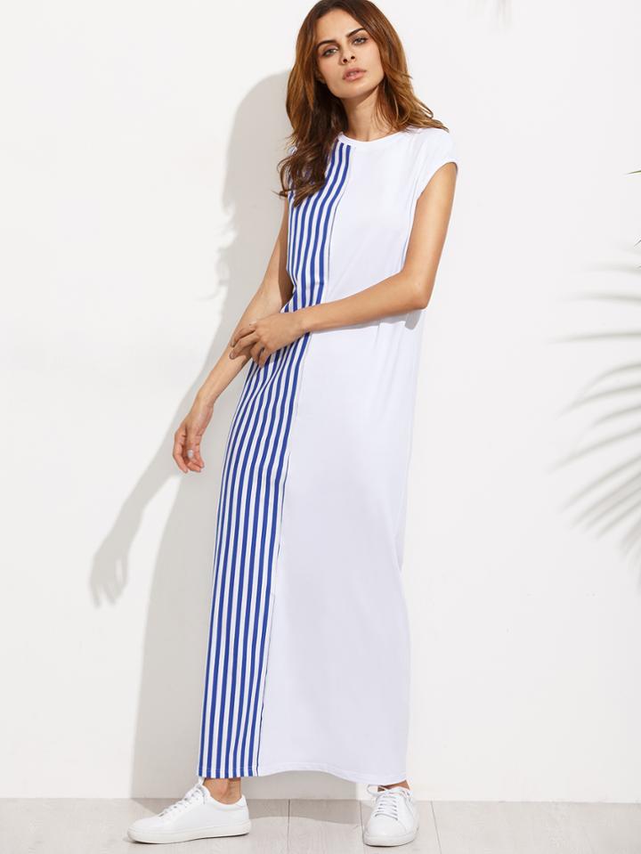 Shein Striped Cap Sleeve Maxi Tee Dress