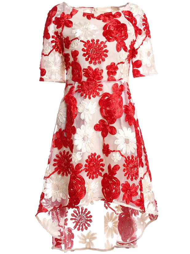 Shein Disc Flowers High Low Pockets Dress