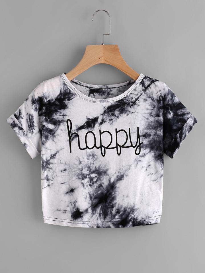 Shein Water Color Letter Print Tee
