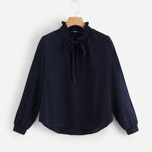 Shein Tie Neck Ruffle Solid Top