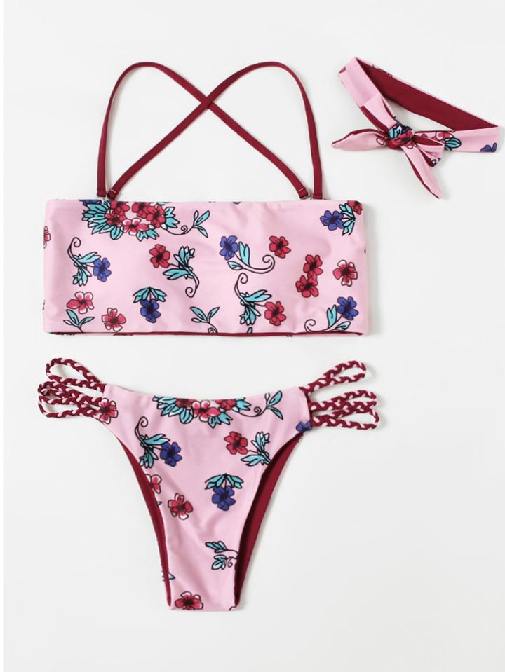 Shein Braided Detail Reversible Bikini Set With Choker