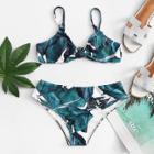 Shein Knot Front Jungle Leaf Print Bikini Set