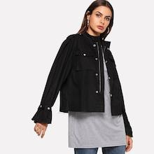 Shein Solid Zip Up Pocket Jacket