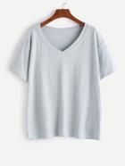 Shein Light Blue V Neck Basic T-shirt