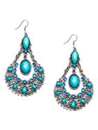 Shein Turquoise Gemstone Hollow Out Vintage Drop Earrings