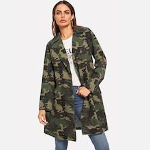 Shein Notch Collar Camo Print Longline Coat