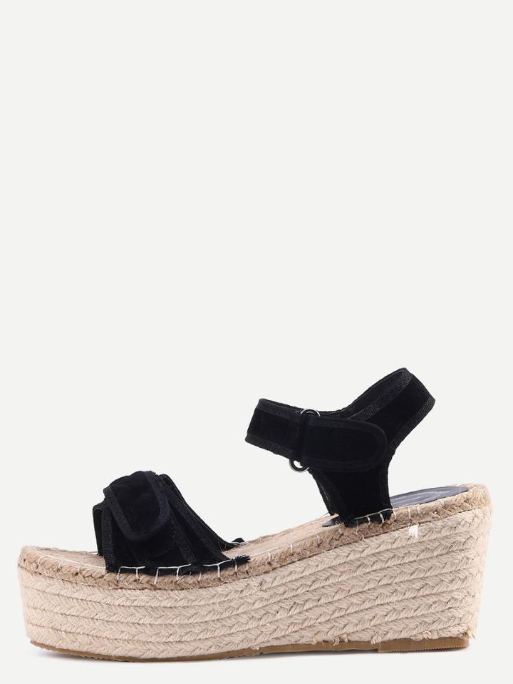 Shein Black Peep Toe Crisscross Platform Wedges