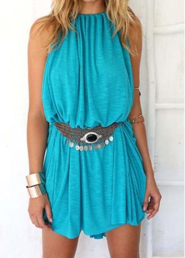 Rosewe Blue Cutout Side Shift Mini Dress