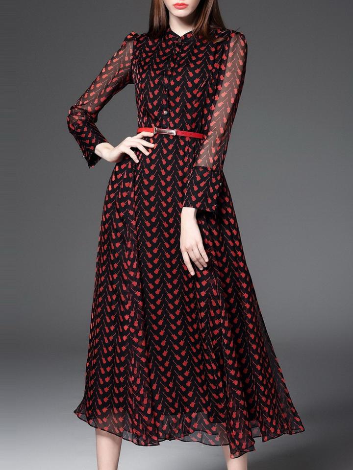 Shein Black Guitars Print Belted Dress