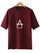 Shein Burgundy A Letter Print Casual T-shirt