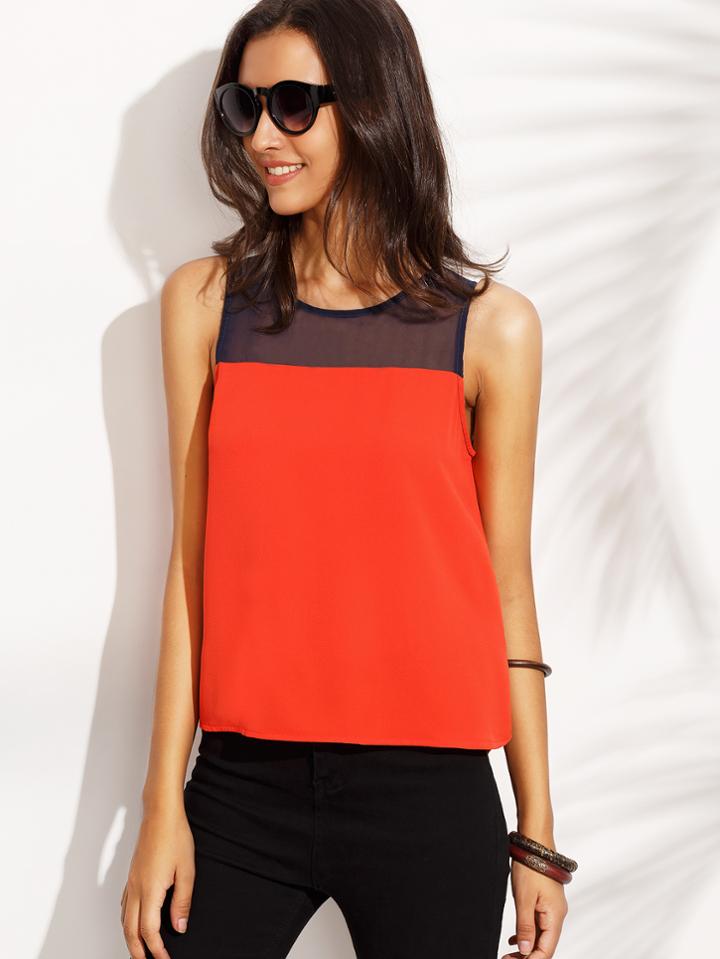 Shein Color Block Round Neck Sleeveless Top
