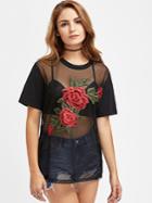 Shein 3d Flower Applique Mixed Media T-shirt