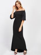 Shein Lantern Sleeve Dip Hem Fishtail Bardot Dress