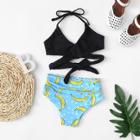 Shein Girls Banana Print Wrap Bikini Set