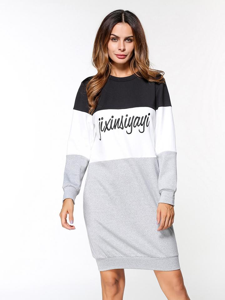 Shein Cut And Sew Panel Letter Print Sweatshirt Dress