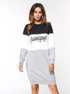 Shein Cut And Sew Panel Letter Print Sweatshirt Dress