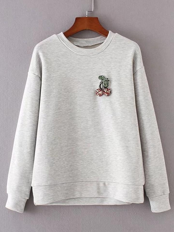 Shein Rhinestone Cherry Embellished Sweatshirt