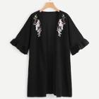 Shein Ruffle Cuff Open Front Symmetric Floral Coat