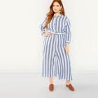 Shein Plus Self Belted Striped Shirt Jumpsuit