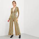 Shein Deep V Neck Striped Jumpsuit