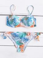 Shein Tropical Print Side Tie Bustier Bikini Set