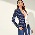 Shein Two Tone Striped Belted Shirt