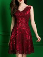Shein Burgundy Backless V Neck Disc Flowers Dress