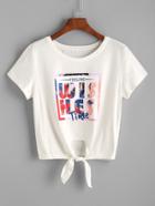 Shein Graphic Print Knot Front Tee