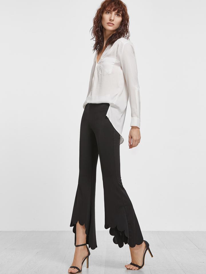 Shein Black Scallop Hem Crop Flared Pants