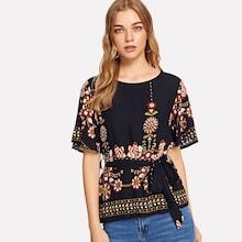Shein Tribal Print Flutter Sleeve Top