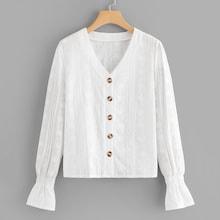 Shein Fluted Sleeve Single Breasted Blouse