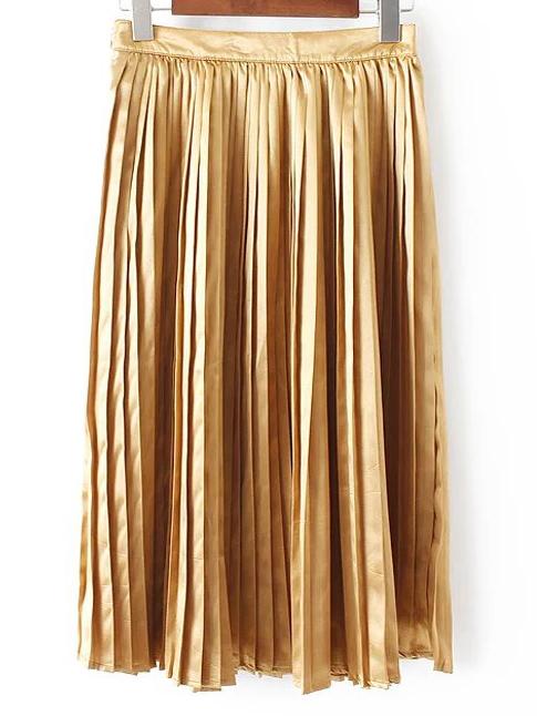 Shein Golden High Waist Minimalist Zipper Pleated  Dress
