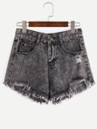 Shein Grey Ripped Tassel Denim Shorts