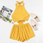 Shein Knot Back Halter Top & Wide Leg Shorts Set