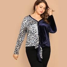 Shein Plus Leopard Panel Color Block Shirt
