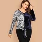 Shein Plus Leopard Panel Color Block Shirt