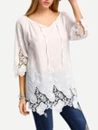 Shein White Lace Up Crochet Hollow Out Shirt