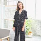 Shein Striped Shirt & Split Side Pants Pj Set