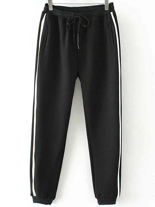 Shein Black Color Block Drawstring Waist Pants