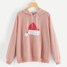 Shein Plus Hat Print Hooded Sweatshirt