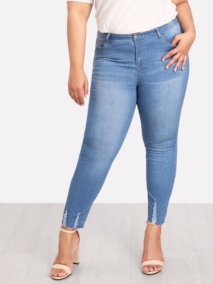 Shein Bleached Raw Hem Skinny Jeans