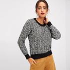 Shein Solid Trim Marled Knit Fuzzy Sweater