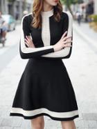 Shein Black Elastic-waist Contrast Knit A-line Dress