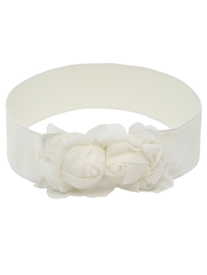 Shein Mesh Flower Front Beige Wide Elastic Belt