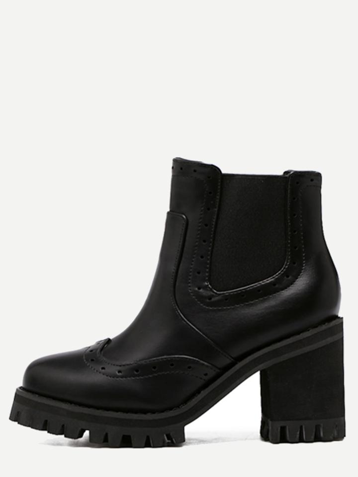 Shein Black Pu Pointed Toe Stretch Side Inserts Boots