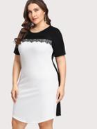 Shein Lace Trim Two Tone Dress