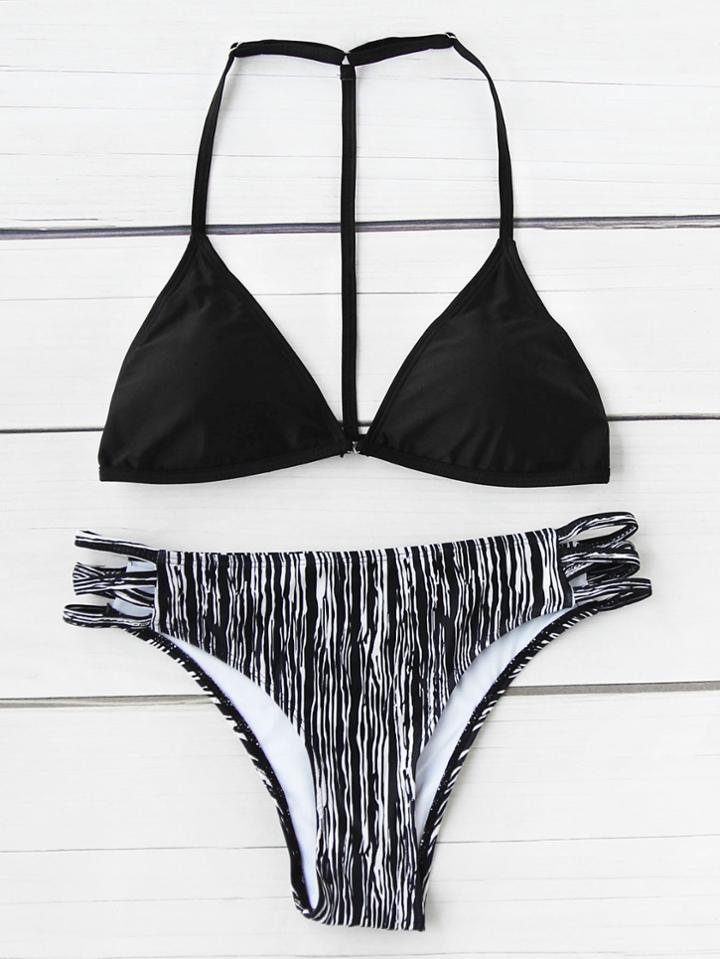 Shein Mixed Print Ladder Cutout Triangle Bikini Set