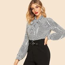 Shein Tie Neck Mixed Stripe Blouse