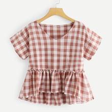 Shein Plaid Ruffle Hem Frill Blouse